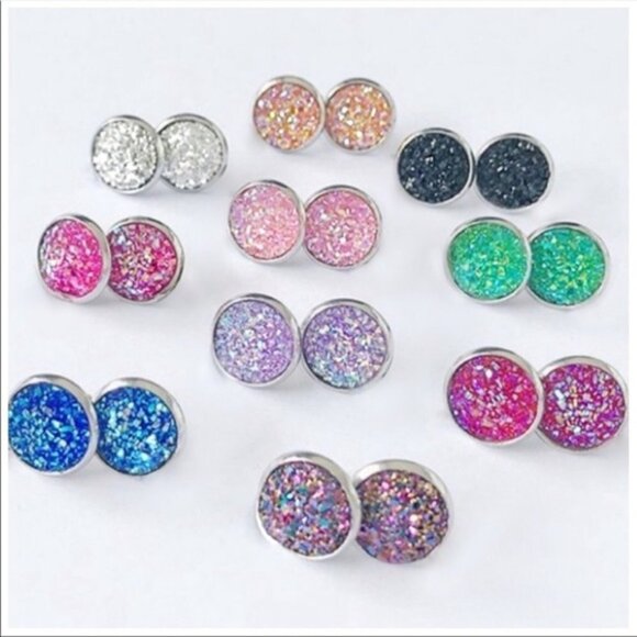 Mini Druzy Iridescent/Opal Stud earrings B1G1 - Picture 1 of 1